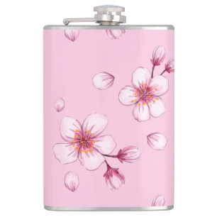 Pink Watercolor Cherry Blossom Muster Flachmann