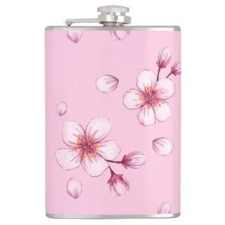 Pink Watercolor Cherry Blossom Muster Flachmann