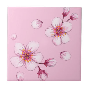 Pink Watercolor Cherry Blossom Muster Fliese