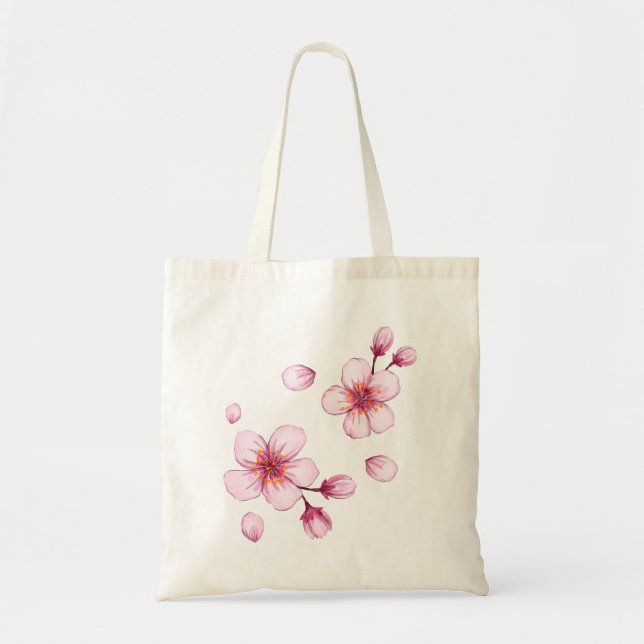 Pink Watercolor Cherry Blossom Muster Tragetasche (Vorne)