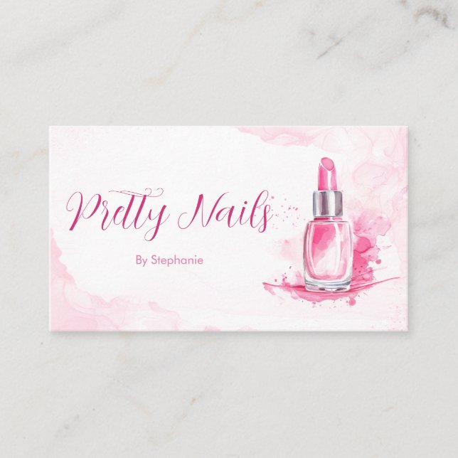 Pink Watercolor Chic Nail Artist Manicure Schönhei Visitenkarte (Vorderseite)