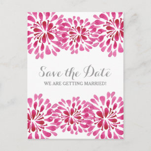 Pink Watercolor Chrysanthema Save the Date Ankündigungspostkarte