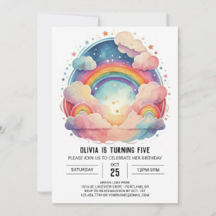Pink Watercolor Clouds Girl Birthday Einladung
