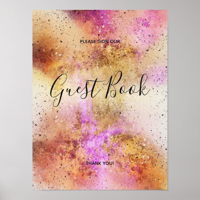 Pink Watercolor Confetti Gästebuch-Schildkröte Poster (Vorne)