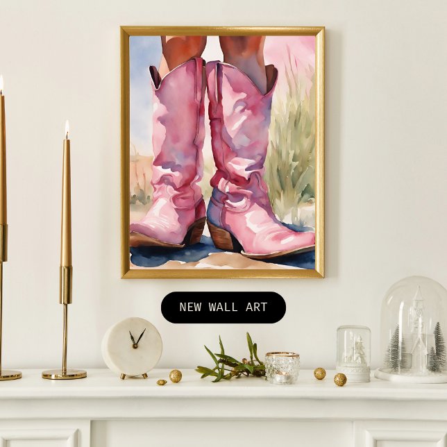 Pink Watercolor Cowgirl Stiefel Poster (Von Creator hochgeladen)