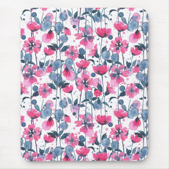 Pink Watercolor Daisies Mousepad (Vorne)