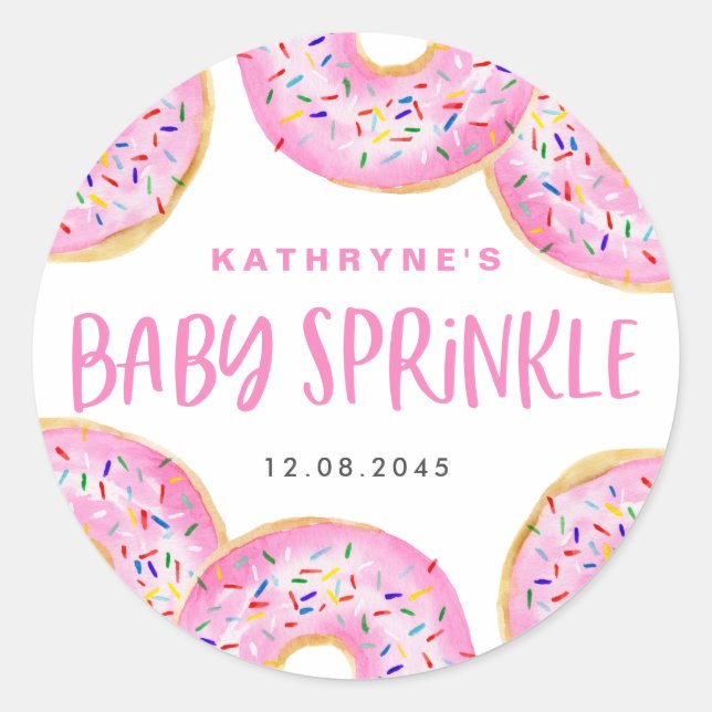 Pink Watercolor Donuts Baby Sprinkle Vielen Dank Runder Aufkleber (Vorderseite)