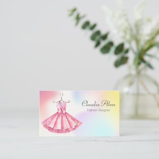Pink Watercolor Dress Fashion Designer Visitenkarte (Stehend Vorderseite)