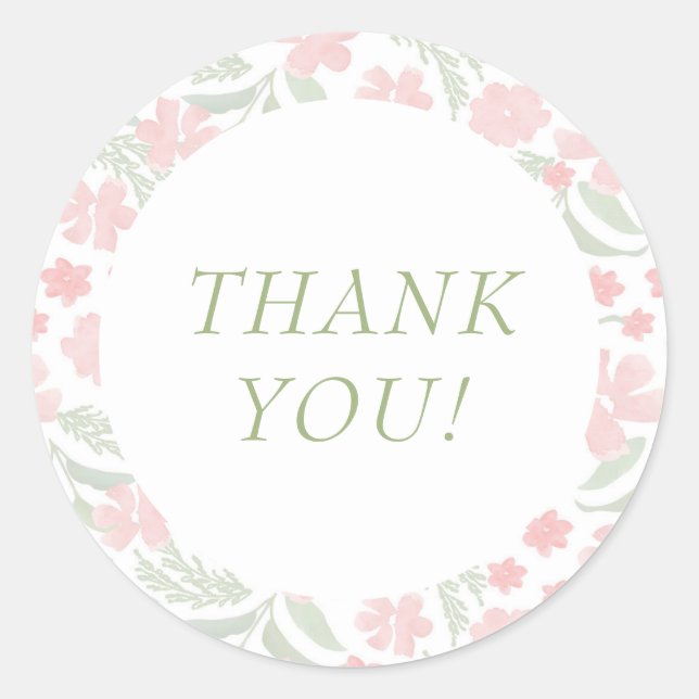 Pink Watercolor Elegant Danke Sticker (Vorderseite)