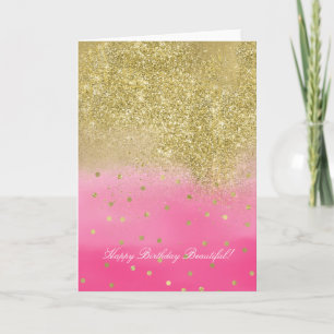 Pink Watercolor Faux Gold Glitter Beautiful Karte