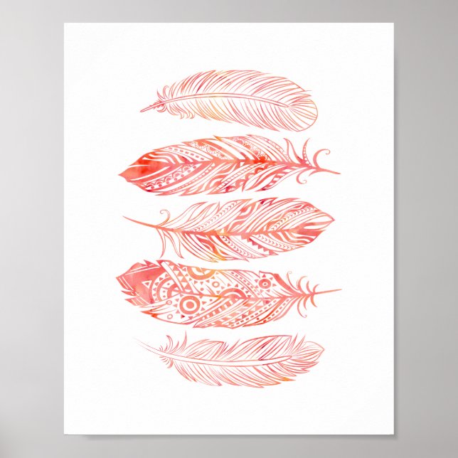 Pink Watercolor Feather Tribal Print Poster (Vorne)