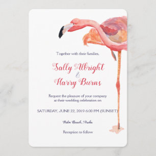 Pink Watercolor Flamingo Beach Einladung zur Hochz