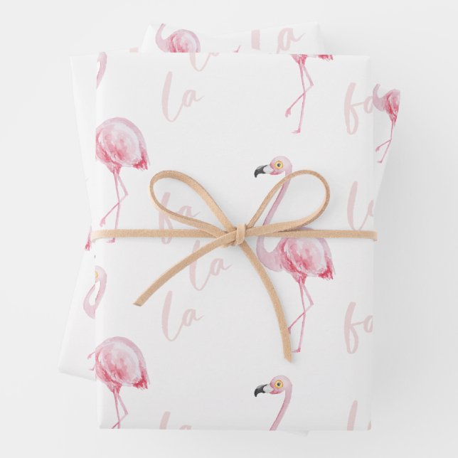 Pink Watercolor Flamingo Fa La Pattern Geschenk Geschenkpapier Set (Beispiel)