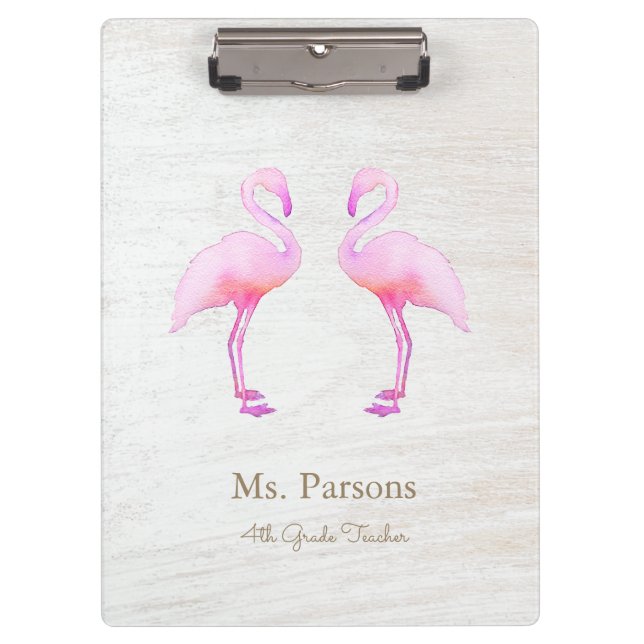 Pink Watercolor Flamingo Klemmbrett (Vorderseite)