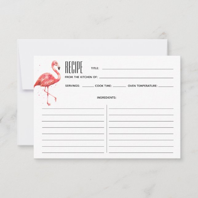 Pink Watercolor Flamingo Rezept Karte (Vorderseite)