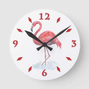 Pink watercolor Flamingo . Runde Wanduhr
