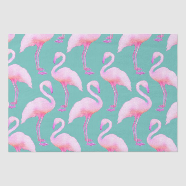 Pink Watercolor Flamingo Tissue Seidenpapier (Vorderseite)