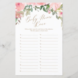 Pink Watercolor Floral Baby Name Race Game