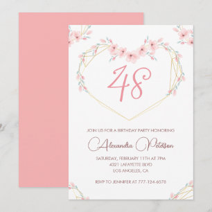 Pink Watercolor Floral Boho 48. Geburtstag Einladung