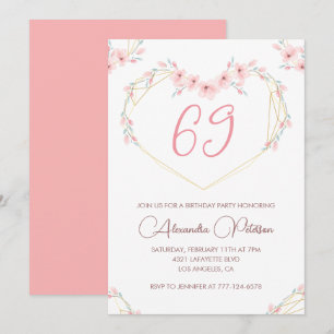 Pink Watercolor Floral Boho 69. Einladung