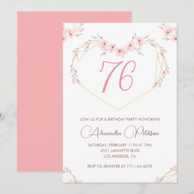 Pink Watercolor Floral Boho 76. Einladung (Vorne/Hinten)