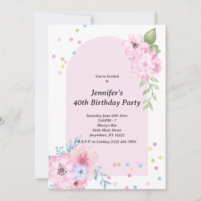 Pink Watercolor Floral Bouquet Einladung (Vorderseite)