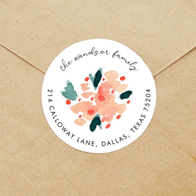 Pink Watercolor Floral Bouquet Rücksendeadresse Runder Aufkleber (Pink floral bouquet return address label round sticker.)