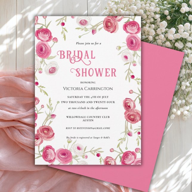 Pink Watercolor Floral Bridal Shower Einladung (Von Creator hochgeladen)