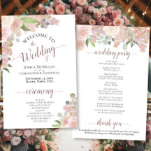 Pink Watercolor Floral Budget Hochzeitsprogramm