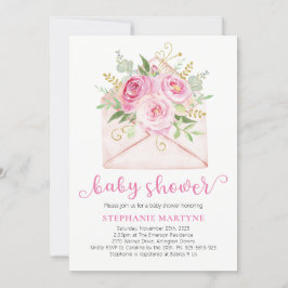 Pink Watercolor Floral Envelope Babydusche Einladung