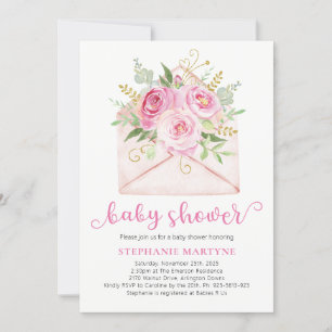 Pink Watercolor Floral Envelope Babydusche Einladung