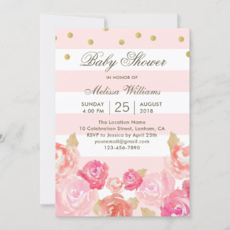 Pink Watercolor Floral Girl Kinderdusche Einladung