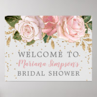 Pink Watercolor Floral Gold Glitter Welcome Sign