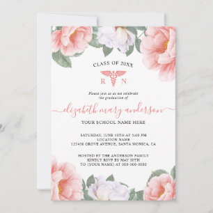 Pink Watercolor Floral Nursing Abschluss Einladung