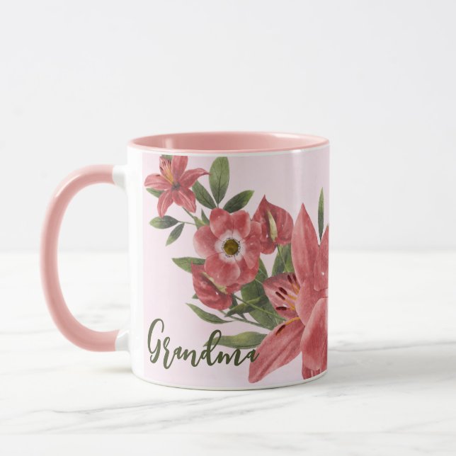 Pink Watercolor Floral Oma Tasse (Links)