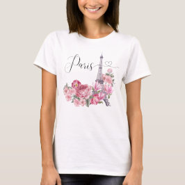 Pink Watercolor Floral Paris City T-Shirt