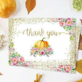 Pink Watercolor Floral Pumpkin Fall Danke Karte