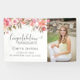 Pink Watercolor Floral String Light Abschluss Banner