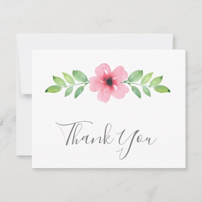 Pink Watercolor Floral Swag Danke Karte (Vorderseite)