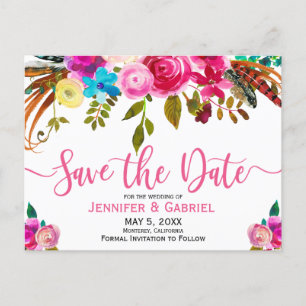 Pink Watercolor Floral Typografie Ankündigungspostkarte
