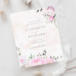 Pink Watercolor Floral Wedding Save the Date