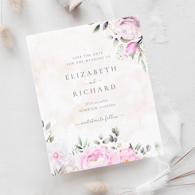 Pink Watercolor Floral Wedding Save the Date (Von Creator hochgeladen)