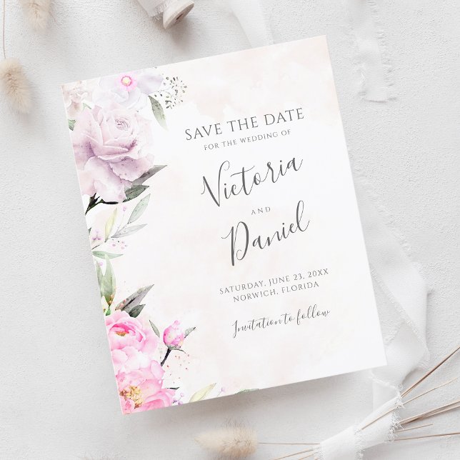 Pink Watercolor Floral Wedding Save the Date (Von Creator hochgeladen)