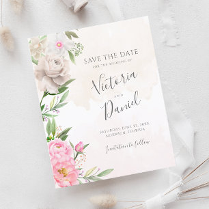 Pink Watercolor Floral Wedding Save the Date