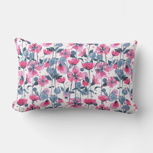 Pink Watercolor Flowers Lendenkissen (Vorderseite)