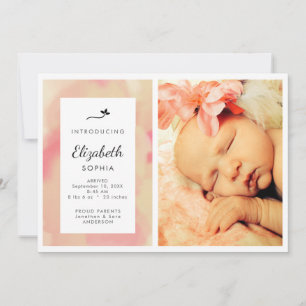 Pink Watercolor Foto Girl Birth Ankündigung