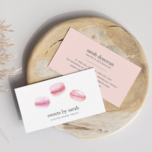 Pink Watercolor Französisch Macarons Bäckerei Visitenkarte (Von Creator hochgeladen)