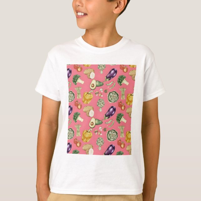 pink watercolor fruits and vegetables pattern T-Shirt (Vorderseite)