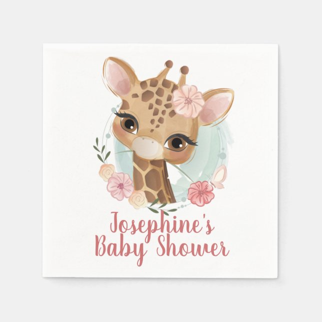 Pink Watercolor Giraffe Kinderdusche Serviette (Vorderseite)