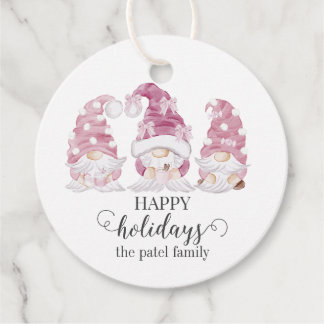Pink Watercolor Gnome Holiday Geschenk Tag Geschenkanhänger